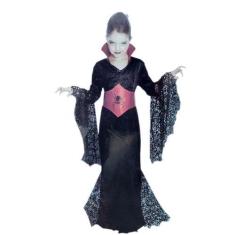 Imagem de Fantasia Infantil Vampira Halloween Vestido Teia Aranha + Cinto Corsel