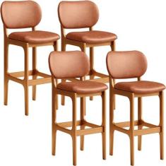 Imagem de Kit 04 Banquetas Alta Para Cozinha Madeira Fixa Betta L02 Imbuia Couríssimo Camel - Lyam Decor