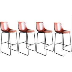 Imagem de Kit Com 4 Banquetas Oxford Assento Em Couro Ecológico E Base Cromada Fratini Conhaque