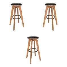 Imagem de Kit 3 Banquetas Decorativas Hetfield Pu Madeira C/apoio Para Os Pés Base Giratória G56 - Gran Belo
