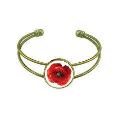Imagem de Pulseira de papoula de milho grande, com pintura de flor vermelha, joia de punho aberto retrô