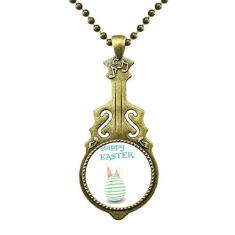 Imagem de DIYthinker Colar com listras de ovos Happy Easter Religion Festival Antique Guitar Jewelry Music Pendant