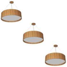Imagem de Kit 3 Lustres Pendentes Madeira Redondo 40Cm