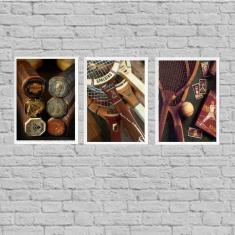 Imagem de Kit 3 Quadros Esporte Tênis Vintage 33X24Cm Branca