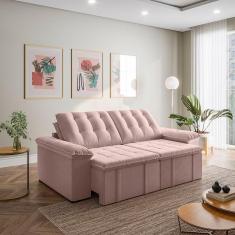 Imagem de Sofá Cama Palmeira 3 Lugares Retrátil Reclinável 2,20m Veludo com Molas CabeCasa MadeiraMadeira Rosa