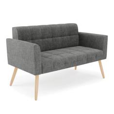 Imagem de Sofá Namoradeira Elisa Linho Grafite A26 Pés Palito Natural - D'Rossi