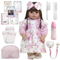 Imagem de Boneca Bebê Reborn 100% Silicone + 26 Itens Bolsa Lançamento - Cegonha