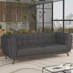 Imagem de Sofá Decorativo Sala de Estar 180cm Rocket 2 Lugares Base Madeira Linho Chumbo G45 - Gran Belo