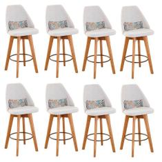 Imagem de Kit 08 Banquetas Linho Bege E Almofada Folhas