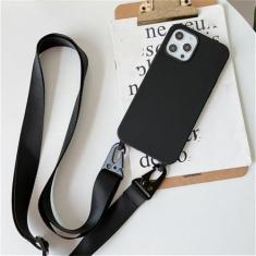 Imagem de Capa de silicone fosco com alça de colar crossbody para iPhone 15 14 Pro Max 11 12 13 Mini XR X XS 7 8 Plus SE Capa à prova de choque, preta, para iPhone 13 ProMax