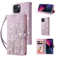 Imagem de UEEBAI Capa carteira para iPhone 14 de 6,1 polegadas, capa de telefone de couro PU com suporte e bloqueio de RFID, compartimentos para cartões, alça de pulso, padrão gravado, fecho magnético, capa