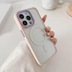 Imagem de Capa de telefone transparente magnética de luxo para iPhone 14 13 12 11 Pro Max Skin Feel Laser Metal Camera Protection Capa acrílica macia, rosa, para iPhone 14