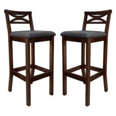 Imagem de Kit 2 Banquetas Alta Estofada Para Bancada Madri Madeira Capuccino Sue