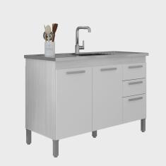 Imagem de Balcão de Cozinha com Tampo Inox 120cm Luna I01 Carvalho Branco - Clique Chique