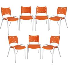 Imagem de Kit 7 Cadeiras Iso Para Escola Escritório Comércio Laranja Base Branca