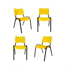 Imagem de Kit 4 Cadeiras Iso Para Escola Escritório Comércio Amarela Base Preta