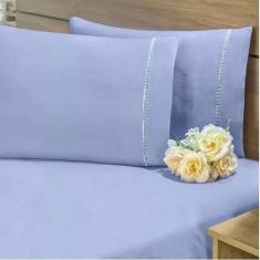 Imagem de Jogo Lençol Algodão Casal Queen Ponto Palito 4 Pecas Percal - Bordados