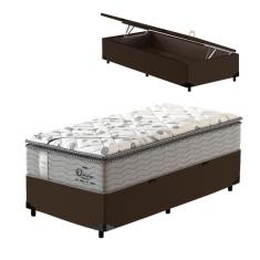 Imagem de Cama Box Baú Solteiro King Marrom + Colchão de Molas Ensacadas Probel GuardaCostas Ouro 96x203x76cm