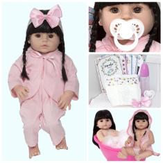 Imagem de Boneca Estilo Reborn Baby Alive Cabelo Longo Morena Roupão