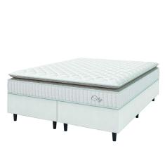 Imagem de Cama Box Colchão Casal Queen Molas Ensacadas City Pillow Top 158x198x61cm Linho Branco / Bege Hellen