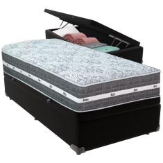 Imagem de Cama Box Baú Preto E Colchão Black Graphite Molas Ensacadas Solteiro 88x188x32 Anjos