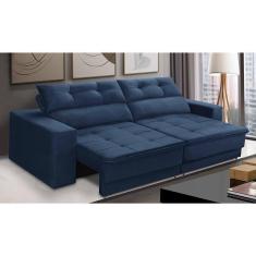 Imagem de Sofá Retrátil e Reclinável 3 lugares 2,10m com Molas Emily Suede Azul Adonai Estofados
