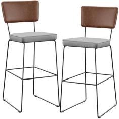 Imagem de Kit 02 Banqueta Alta Cozinha Allana L02 Marrom Linho Cinza