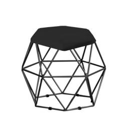 Imagem de Kit 09 Puff Banqueta Aramado Mila Base Preta Hexágono Suede Preto - KD