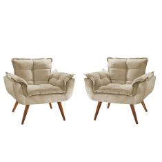 Imagem de Kit 02 Poltronas Decorativas Opala Bege - King Decor