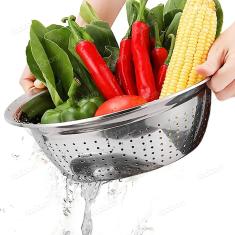 Imagem de Cesto Escorredor De Cozinha Multiuso Para Legumes Vegetais Arroz Em Aço Inox