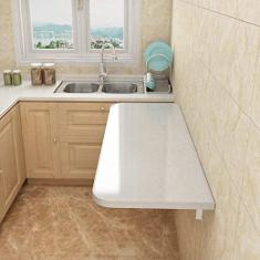 Imagem de Mesa plegable invisible montada en la pared, mesa de comedor de cocina de madera, escritorio para computadora con superficie de mármol, banco de trabajo para lavandería, para el ho