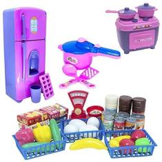 Imagem de Kit Cozinha Infantil Menina Rosa Mercado Geladeira 42pç