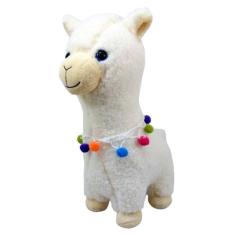 Imagem de Lhama Branca Pelúcia Com Colar 32 Cm Altura De Fofinha