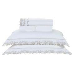 Imagem de Jogo Lençol Luxo Yara Casal 4Pçs 200 Fios Bordado 100% - Doce Lar Enxo