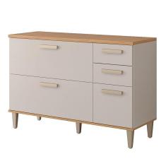 Imagem de Balcão De Cozinha 100%Mdf 120 Cm 1 Porta Basculante Com 4 Gavetas Bella Mgm Móveis Freijó/Off White