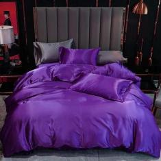 Imagem de Jogo De Cama Casal Comum Cetim Toque De Seda 7 Peças Roxo - Casa Da Fa