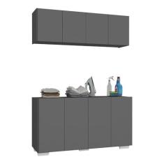 Imagem de Conjunto Lavanderia Multiuso Armário Aéreo e Balcão 4 Portas Multimóveis Mp5054 Grafite/branco