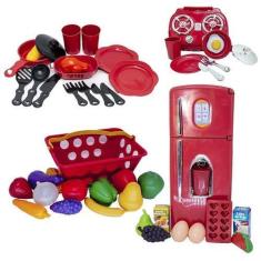 Imagem de Kit Cozinha Infantil Geladeira Panela Louça Cooktop 42Pç - Altimar