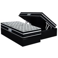 Imagem de Cama Box Baú Solteiro: Colchão Anatômico Probel Colchão D45 / ProDormir Advanced Tech2000 Plus Black + Base crc Suede Black(88x188)