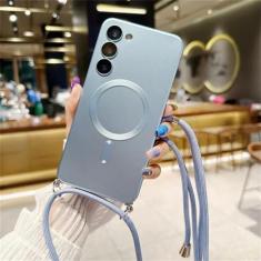 Imagem de Capa magnética de cordão crossbody para Samsung Galaxy S24 S23 S22 S21 Note 20 Ultra 10 S20 FE Plus capa macia de silicone, azul Sierra, para Samsung S22Ultra