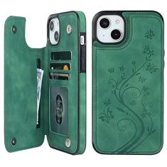 Imagem de Vaburs Capa carteira compatível com iPhone 14 Plus com porta-cartão, estampa de borboleta em relevo, couro PU, botões duplos, capa protetora à prova de choque para suporte magnético de carro de 6,7