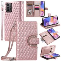 Imagem de Furill Capa de telefone para Samsung Galaxy A33 5G capa carteira com alça de pulso removível transversal alça de ombro 9+ compartimentos para cartões bolsa com zíper bolsa de couro PU de luxo com