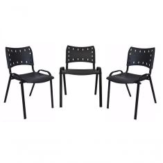 Imagem de Kit 3 Cadeiras Iso Para Escola Escritório Comércio Preto Base Preto