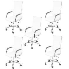 Imagem de Kit 5 Cadeiras para Escritório Presidente Esteirinha Florença 3322 Or Design Branco