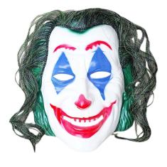 Imagem de Máscara Plástica Coringa com Cabelo - Halloween Palhaço Cosplay Fantasia Carnaval
