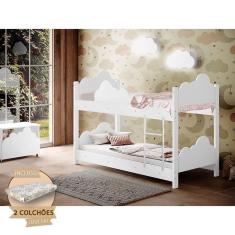 Imagem de Beliche Infantil Montessoriana Marina Nuvem Juvenil Com Colchões - Branca Branco
