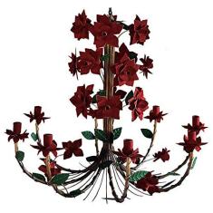 Imagem de Lustre Rustico de Ferro com Flores para Salão de Festas e Eventos 08 Lâmpadas