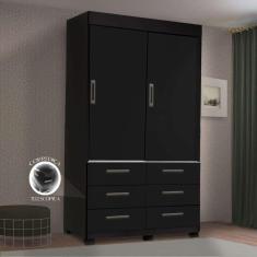 Imagem de Guarda Roupa Buzios 120cm 2 Portas de Correr 6 Gavetas Cor Preto - Rud Rack