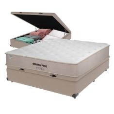 Imagem de Cama Box Baú Bege e Colchão Casal StressFree Espuma D28 Unique