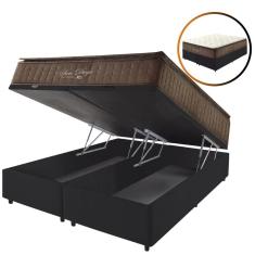 Imagem de Cama Box Baú King Preta + Colchão Molas Ensacadas Pillow Top San Diego 193x203x72cm